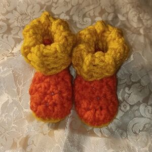 Handmade Orange/Gold Baby Booties Size Newborn